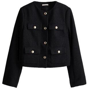 HM女装短外套夏季圆领单排扣长袖千金小香风外套1241437