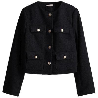 HM女装短外套春季圆领单排扣长袖千金粗花呢小香风外套1241437