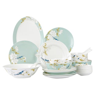 高淳陶瓷鹊登高枝新中式骨瓷餐具套装碗碟碗盘高档轻奢搬家用礼盒