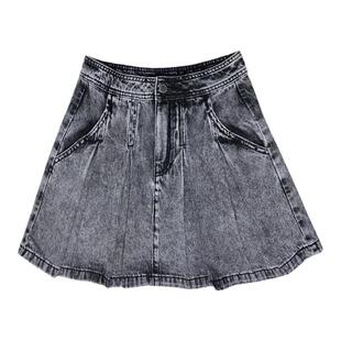 辰纯黑灰色高腰牛仔半身短裙百褶裙夏季新款防走光蓬蓬伞裙A字裙