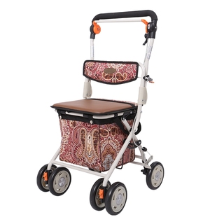 埃立娇002B 老年购物车手推助步车买菜超轻小拉车 可坐折叠助行车