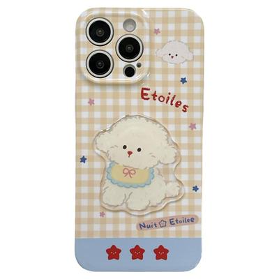 jze趣味黄格纹可爱卡通小狗适用苹果15手机壳iphone16ProMax新款15promax女款13带链条16pro全包防摔保护套14