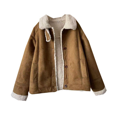 冬季新款软麂皮绒羊羔毛外套