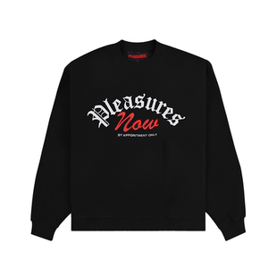 PLEASURES  字母LOGO缎纹刺绣摇粒绒卫衣男女同款圆领套头衫外套