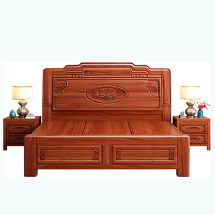 明清古典实木雕刻金花梨木全实木床榫卯结中式仿古雕花大床