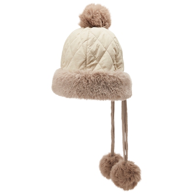 冬季新款女士绗缝球球厚毛线帽