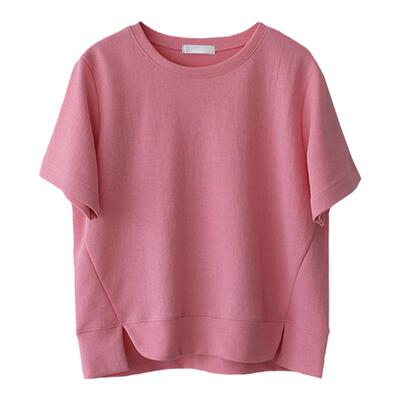 设计感短袖两侧开衩t恤女宽松