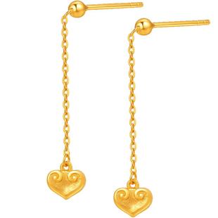 明牌珠宝古法黄金耳饰 称心如意耳线足金爱心锁耳钉AFH0223