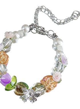 【晶蕊幻梦】MIES原创彩色花朵水晶串珠手链百搭精致油画晕染手串