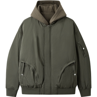 gxg.jeans男装 黑色假两件口袋设计短款连帽羽绒服外套男25冬新品