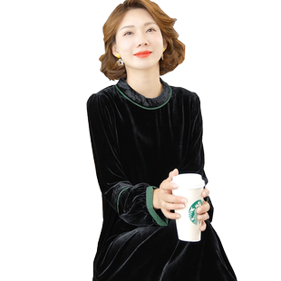 2023年秋季新款真丝丝绒连衣裙女气质高端减龄妈妈显瘦桑蚕丝裙子