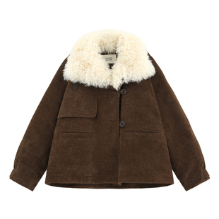 【松塔】复古美拉德植绒卷毛真毛领+匈牙利95鹅绒派克羽绒服-1108