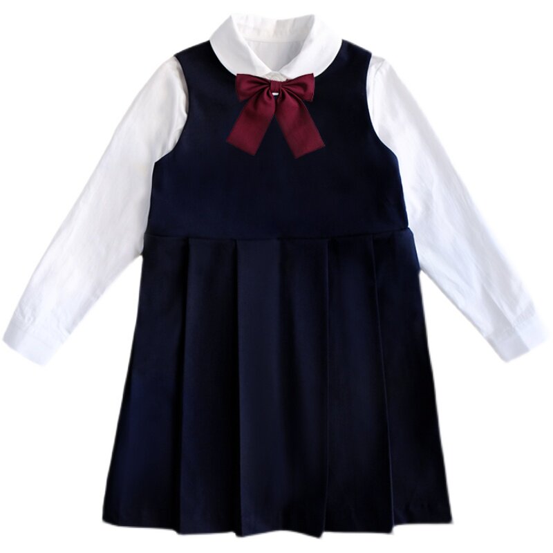 TWOSYA潼淇原创童装春夏学院风女童白衬衣背心裙领结 学生3件套装