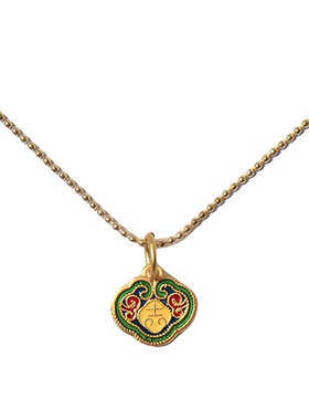 国潮风镀沙金珐琅彩钛钢项链