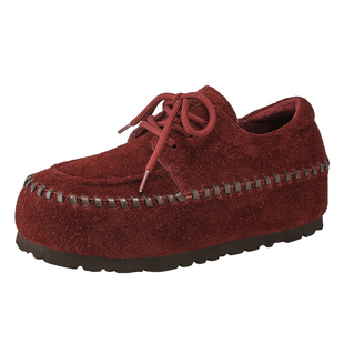 MILLIE'S/妙丽冬款加绒厚底增高丑萌大头勃肯鞋女休闲复古乐福鞋Z