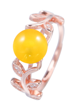 树叶纯银镶钻蜜蜡珍珠戒指空托