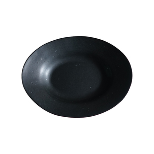 禾下 黑釉椭型钵 椭圆盘 手作陶器 食器 手工 粗陶 日式 中式