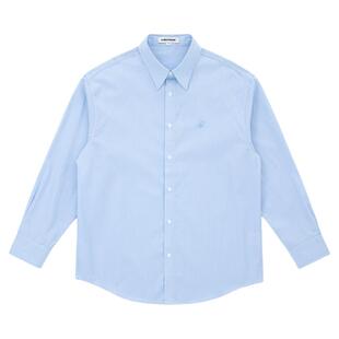 CLIMAX VISION经典蓝白竖条纹刺绣基础简约宽松kang皱长袖衬衫