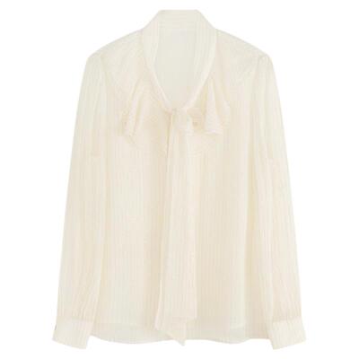 邱莹莹HELA AOMI “浮光”94.8%桑蚕丝系带雪纺衬衫