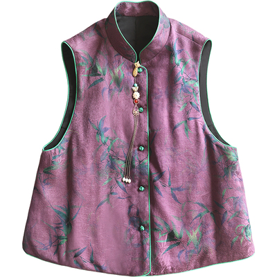 云澍原创新中式改良花罗香云纱加棉马甲女冬国风真丝文艺印花棉服