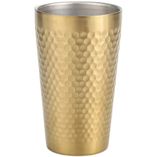 304不锈钢锤纹果汁杯啤酒杯金色钻石水杯防烫食品级时尚餐厅茶杯