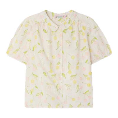 【新品】Bonpoint2026春夏女大童樱桃满印短袖系扣衬衫小樱桃童装