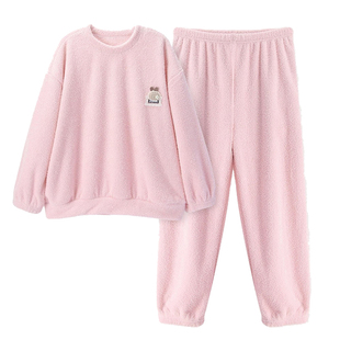 儿童加厚珊瑚绒保暖睡衣男女款中大童法兰绒冬季可外穿家居服套装