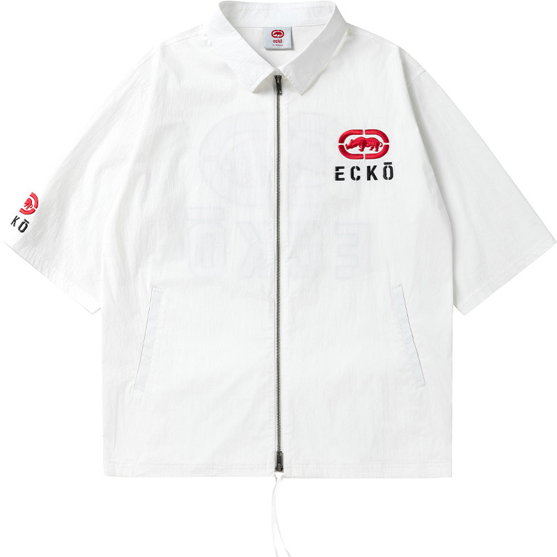 ecko红犀牛刺绣美式翻领短袖衬衫