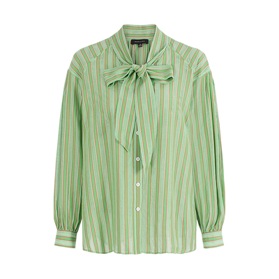 MARYLING玛俪琳2026春夏新品浪漫法式飘带碎褶条纹衬衫A1GAW20220