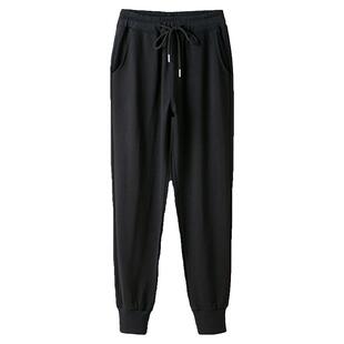 黑色冰丝束脚运动裤女夏季薄款胖mm宽松休闲特大码防晒裤速干卫裤