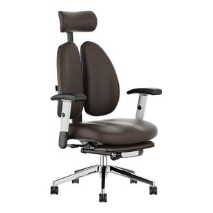 普格瑞斯人体工学椅家用舒适护腰真皮双背电脑椅子久坐舒适办公椅