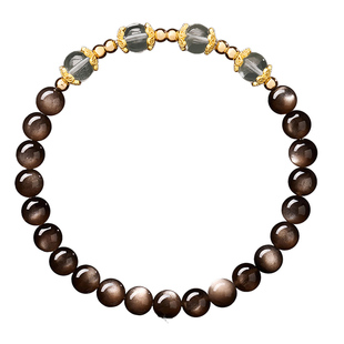 庆祥泰天然黑曜石绿幽灵手串女款官方招财转运珠补水木水晶手链男