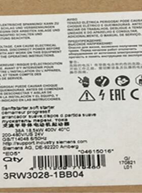 议价3RW3028-1BB04全新3RW30281BB04软启动器3RW3 028-1BB04现货