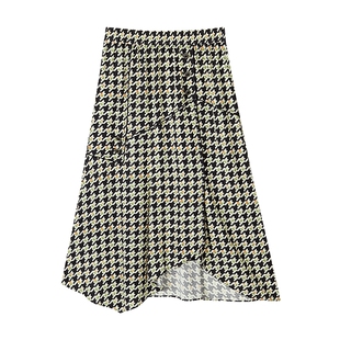 雏菊日记| MSLAN春季格纹显瘦印花半身裙分割A字中裙MFCM8205