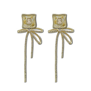 山印集手绘【方壹】岩彩长款蝴蝶结鎏金耳钉高级仙气仙女耳环送礼