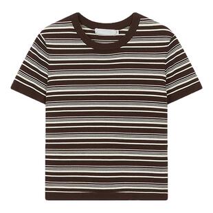 MOUSSY2026夏季新品美式复古风条纹撞色圆领短袖T恤010JS370-6171