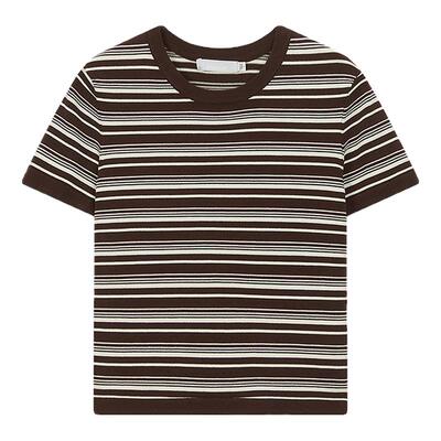 MOUSSY2026夏季新品美式复古风条纹撞色圆领短袖T恤010JS370-6171