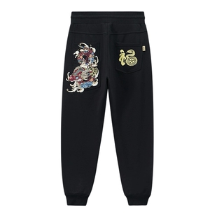 ONIARAI/鬼洗25春夏泥棒蓝福气莽莽绣花针织裤男式休闲裤 N540166