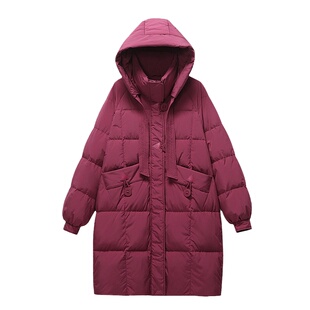 宛宛2024年冬季新款羽绒服女中长款连帽加厚白鸭绒外套加厚宽松潮