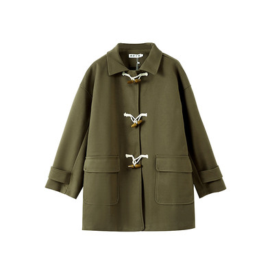 奶兔自制夹棉宽松廓形呢子羊角扣