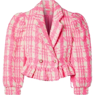 【折扣】LoveShackFancy 女秋冬格纹绵羊毛混纺花呢外套