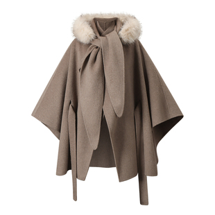 SINGLE MOMENT 25AW法式冬季保暖分体帽双面呢羊毛斗篷外套上衣女