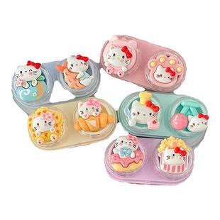 美食KT~隐形眼镜伴侣双联盒ins抽屉式简约创意美瞳收纳盒子护理