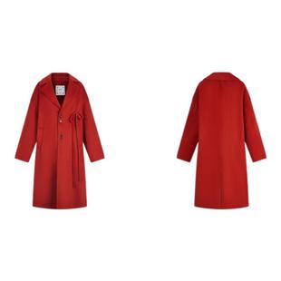 PIT鸿运红色呢子大衣女秋冬新中式休闲通勤双面100绵羊毛呢外套