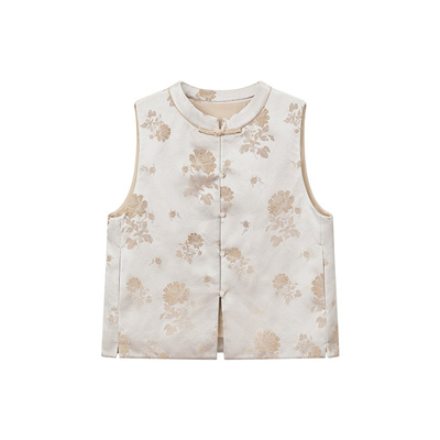 新中式缎面提花夹棉马甲