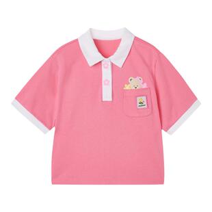 PawinPaw卡通小熊童装春夏季女童撞色POLO领短袖甜美T恤