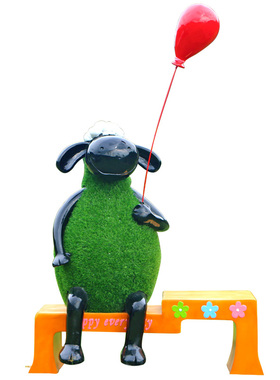 玻璃钢户外卡通植草羊雕塑