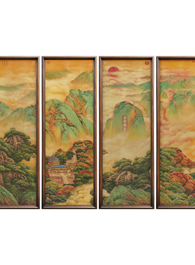 五岳独尊新中式四联画客厅山水画
