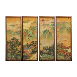 五岳独尊新中式四联画客厅山水画奢华大气靠山图背景墙山岳装饰画