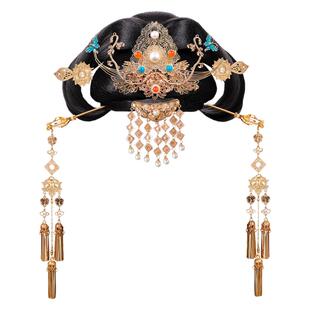 唐风汉服假发头饰套装绢纱花朵流苏发钗古装演出舞蹈造型发髻组合